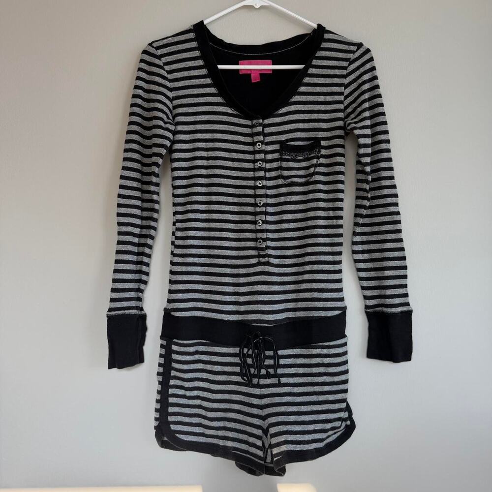 Victoria’s Secret gray and black striped long sleeve romper pajamas